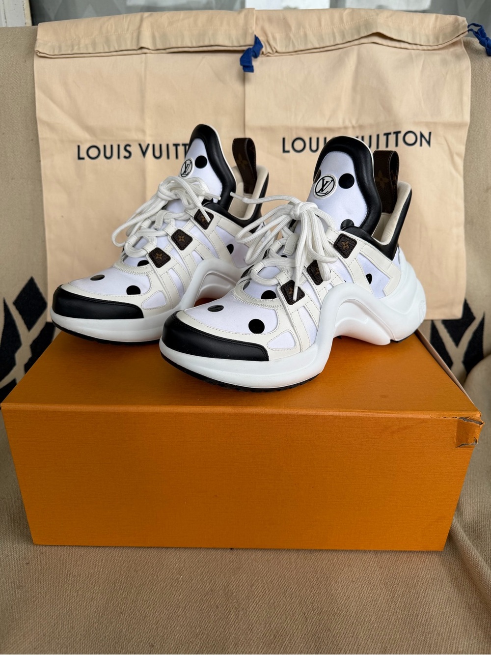 Louis Vuitton Archlight Polka Dot White and Black Chunky Runner Sneakers
